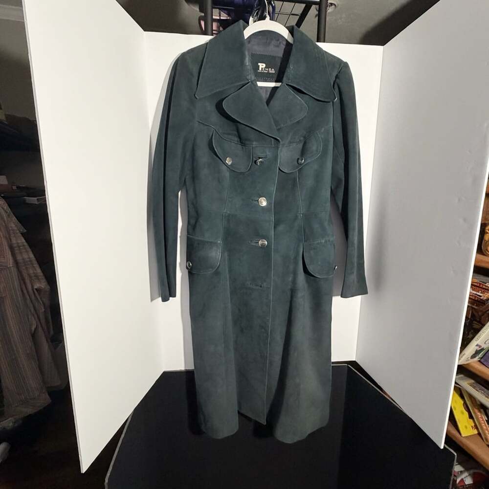 Pemsa Vintage Green Suede Leather Jacket Coat